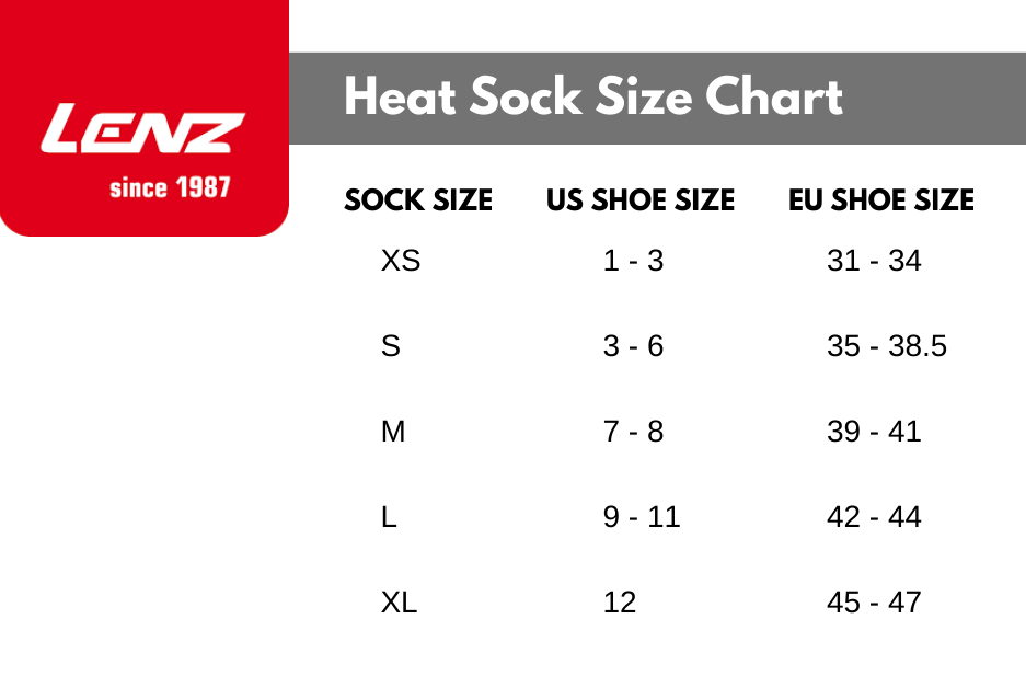 Lenz Heat SocksSize Chart