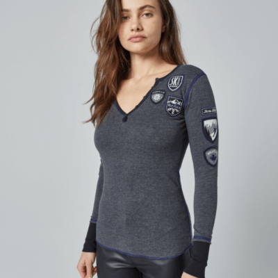 Alp-N-Rock Women's Ski The World Henley Shirt 2023 at The Boot Pro in Ludlow, Vermont