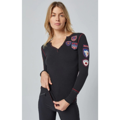Alp-N-Rock Women's Ski The World Henley Shirt 2023 at The Boot Pro in Ludlow, Vermont 3